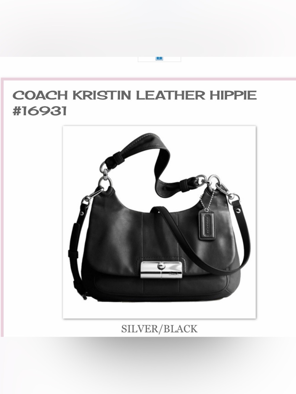 Coach Kristin Black Leather Shoulder Bag with Silver-Tone Clasp - Picture 2 of 16